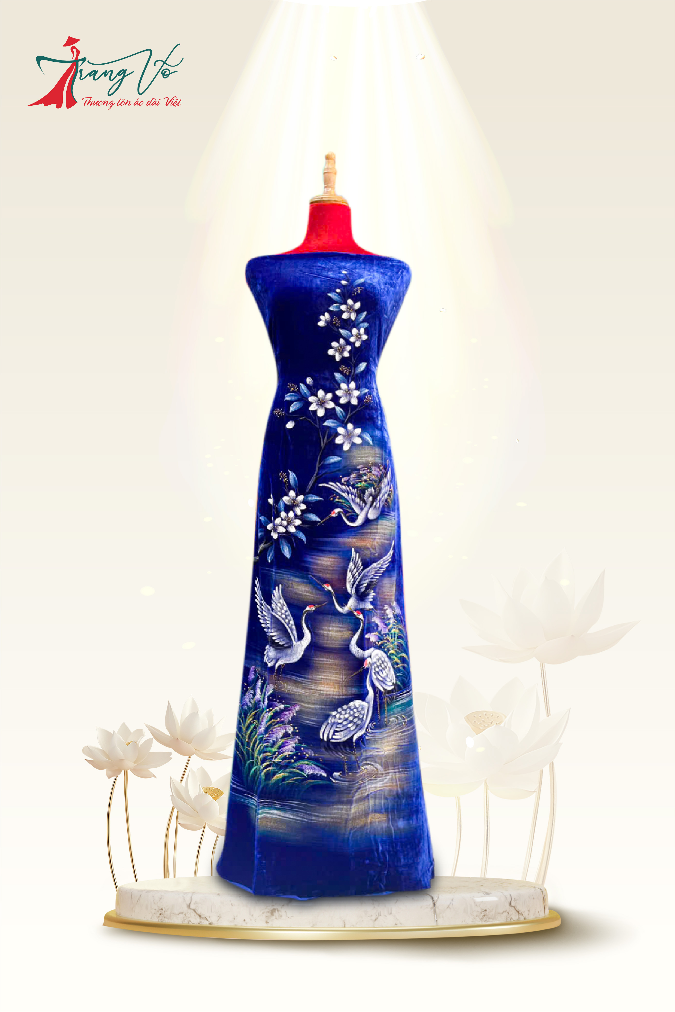 NHUNG TUYẾT VẼ CHIM HẠC ÉP ĐÁ CAO CẤP #02112405